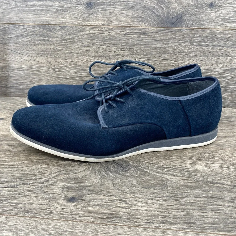 Calvin Klein Kadon Oxford Mens 12 Navy Blue Suede Lace Up Dress Shoes 34F9183